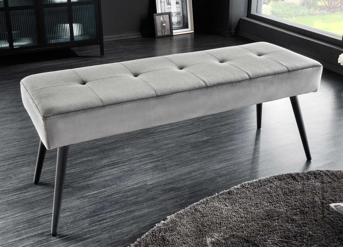 Banc d'entrée en velours gris 100 cm