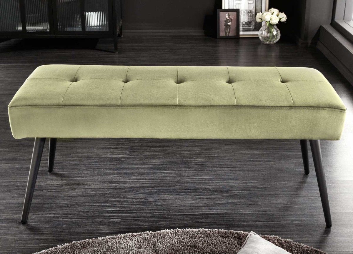 Banc de couloir vert olive et métal noir