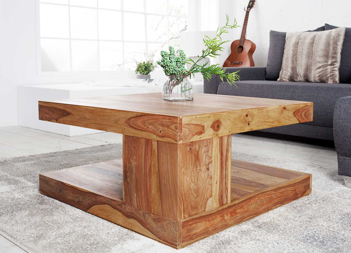 Table basse carrée moderne en bois massif