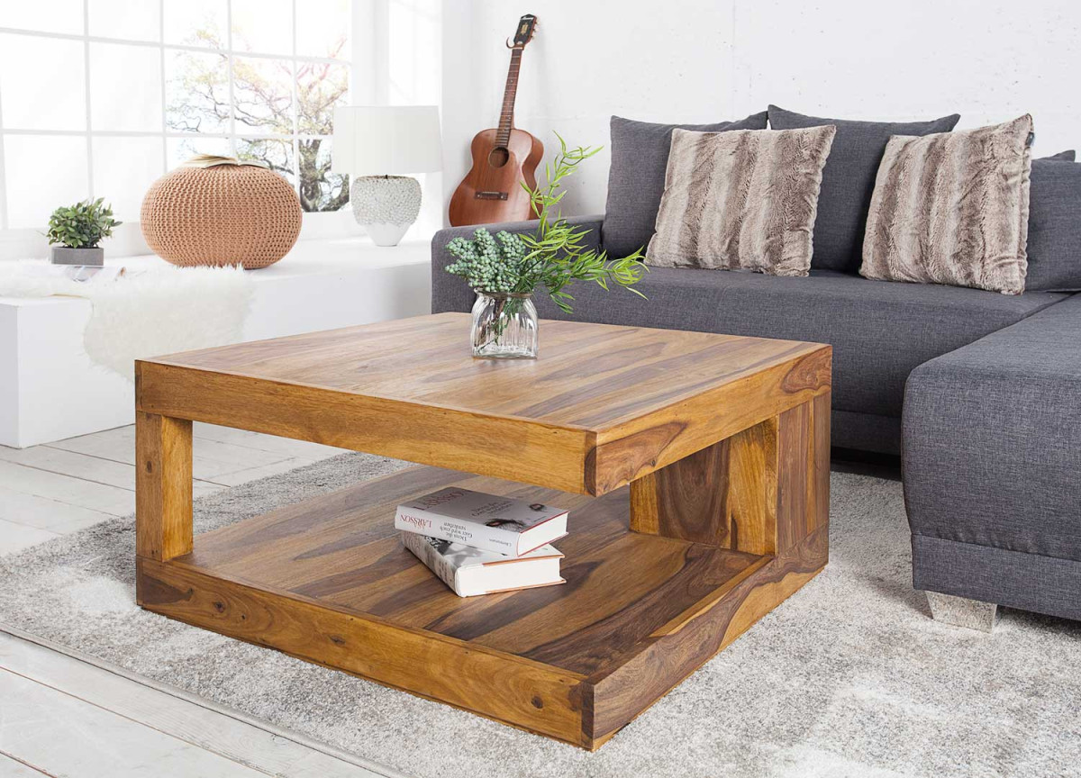 Grande table basse carrée design en bois massif de shesham