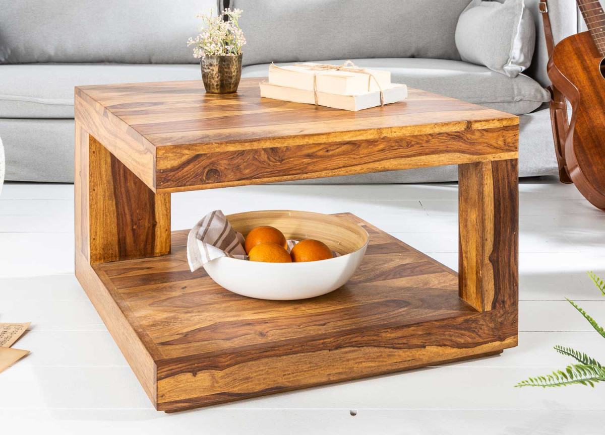 Table basse carrée 60x60 cm en bois de sesham
