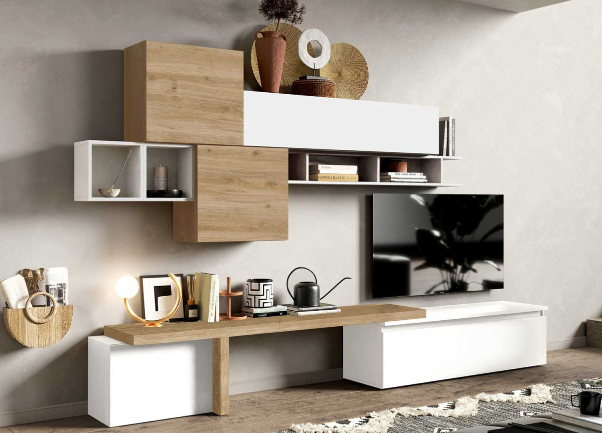 Ensemble TV scandinave blanc et bois