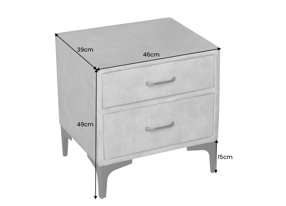 Chevet en velours gris foncé 2 tiroirs