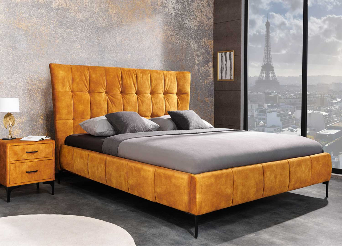 Lit 2 places velours jaune moutarde
