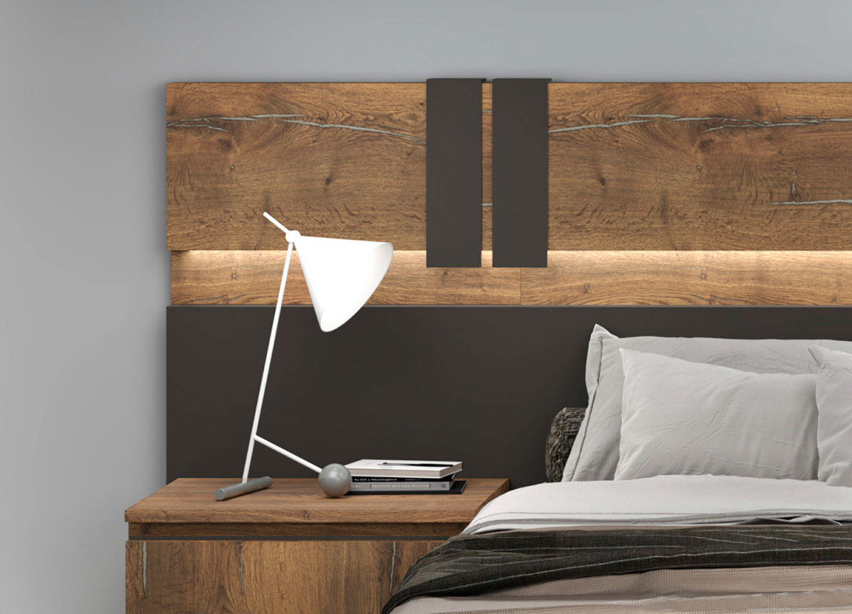 Lit contemporain effet surélevé avec tête de lit éclairée