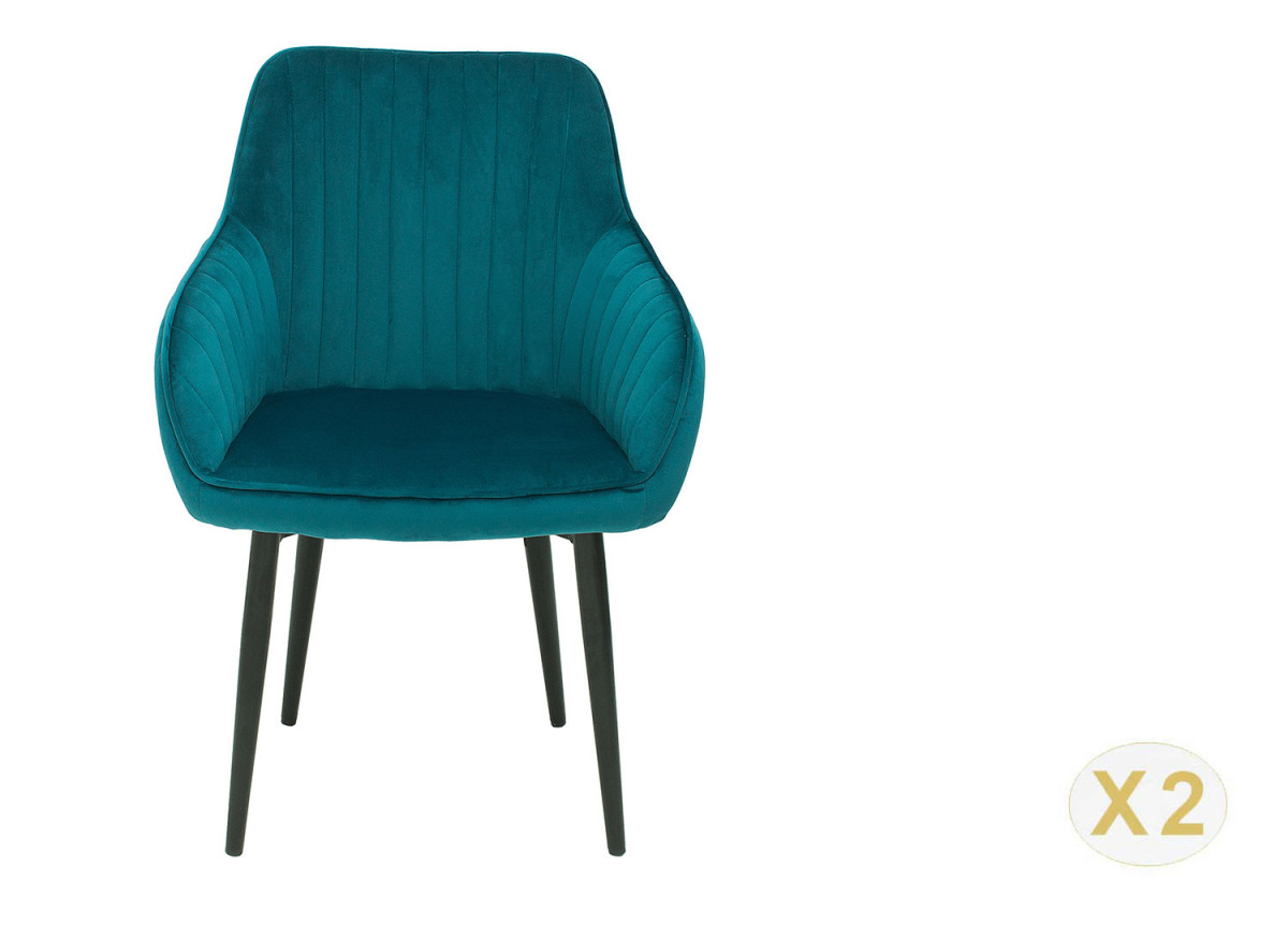 Chaises en velours turquoise avec accoudoir