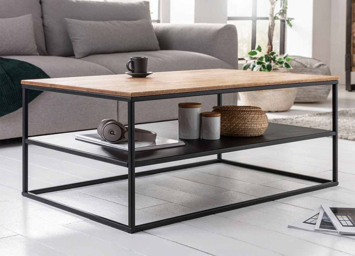 Table basse moderne bois et métal 95x55 cm