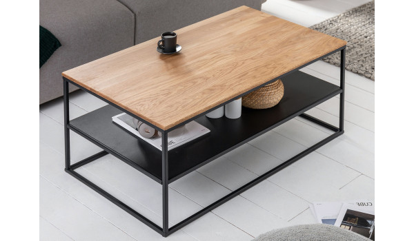 Table basse rectangulaire 95 cm chêne et métal