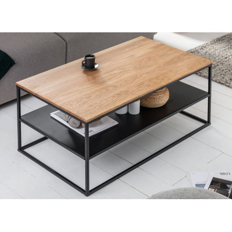 Table basse rectangulaire bois et métal style industriel 95x55 cm