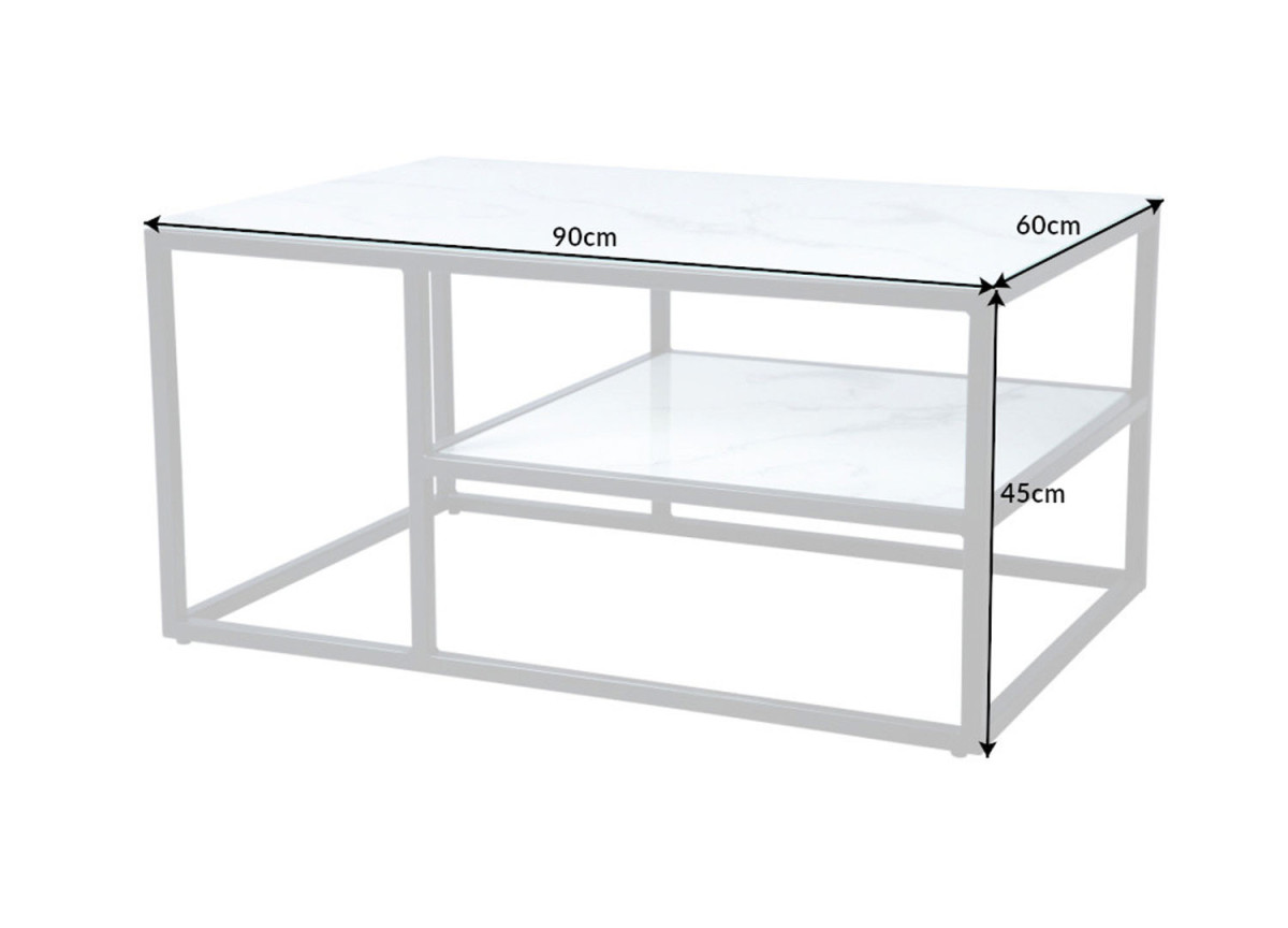 Table Basse 90x60 cm en Verre Effet Marbre Blanc