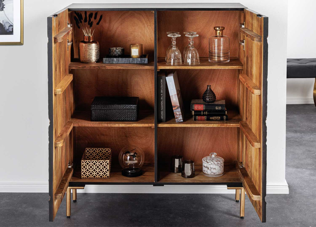 Buffet haut 120 cm bois et dorure avec 6 compartiments