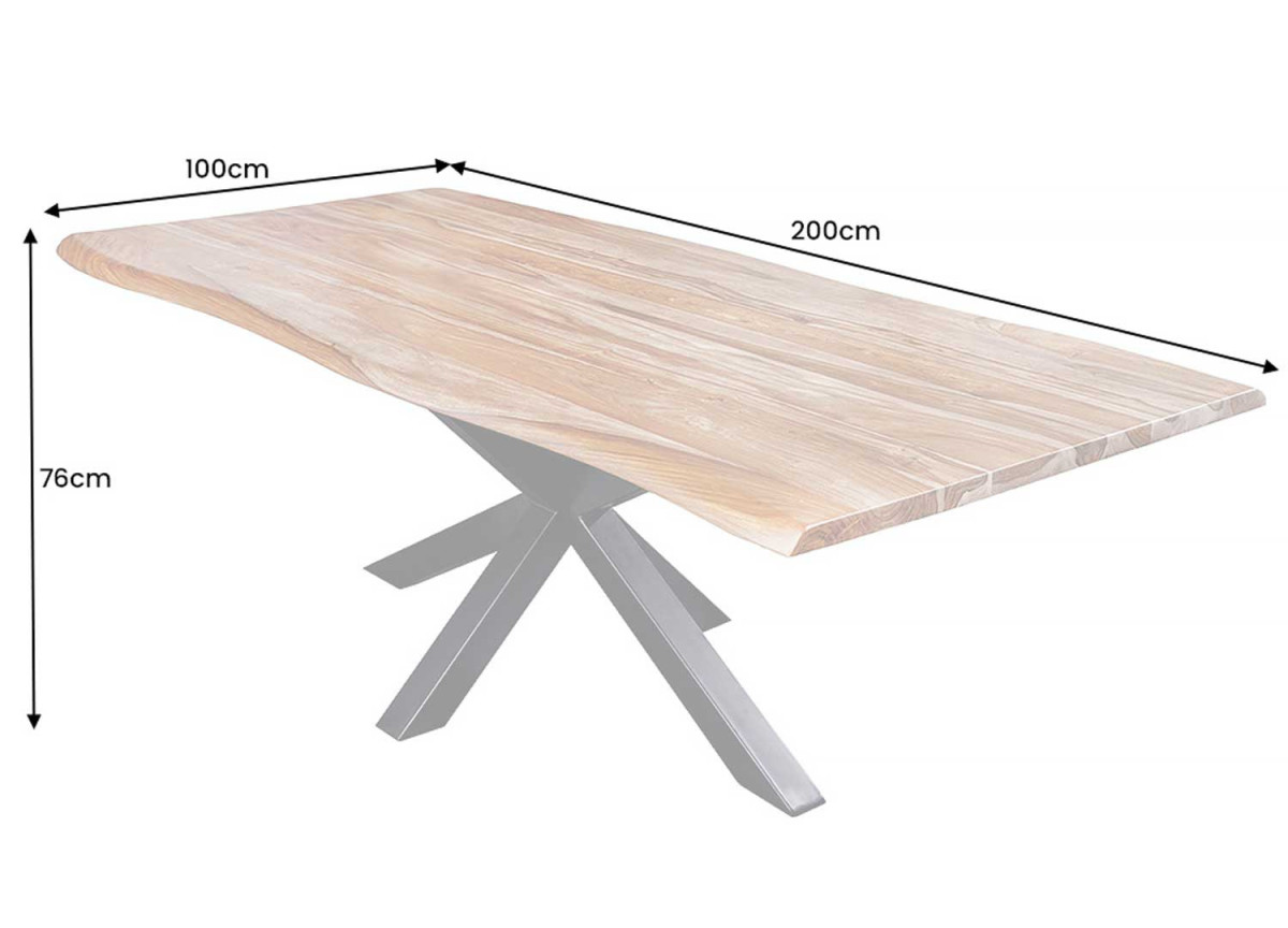 Table de repas 200 cm sesham et métal