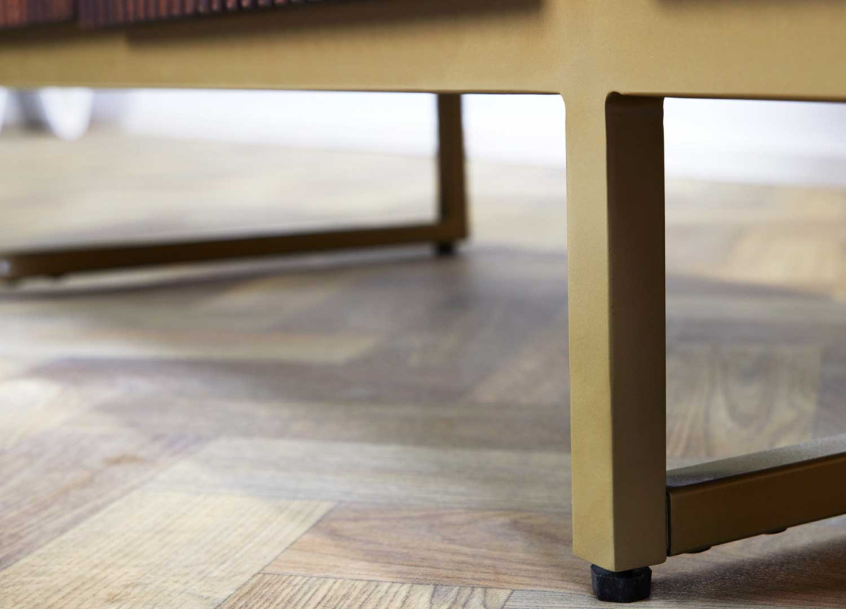 Meuble TV rétro bois et métal doré
