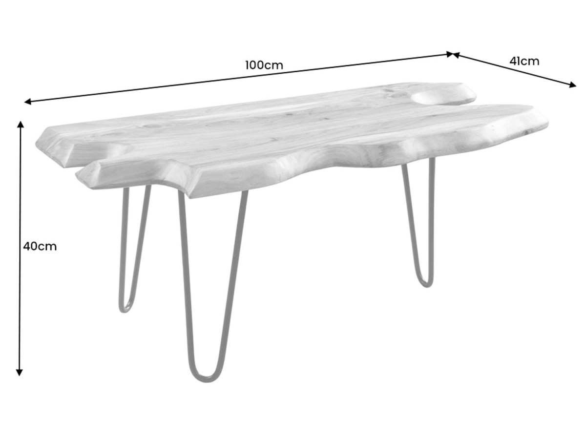 Table Basse Originale Planche d'Arbre en Acacia