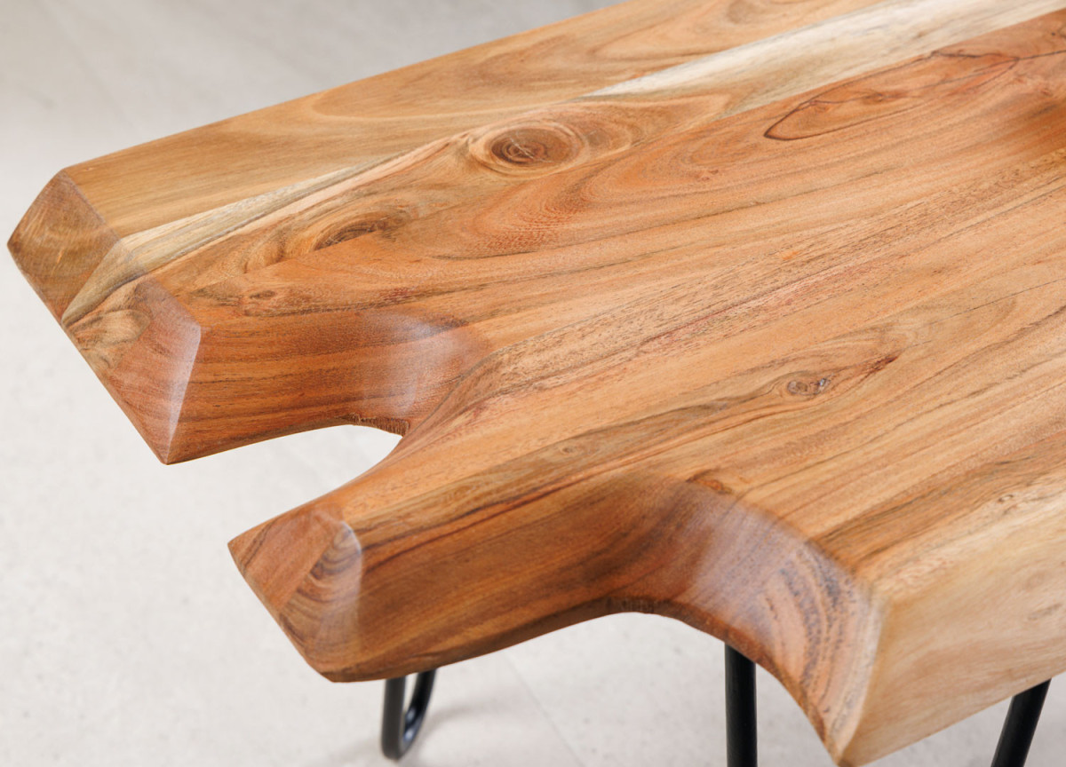 Table Basse Originale Planche d'Arbre en Acacia