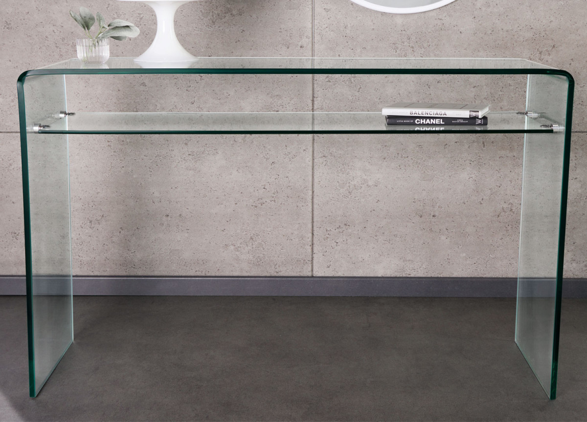 Console verre trempé avec une étagère 100 cm