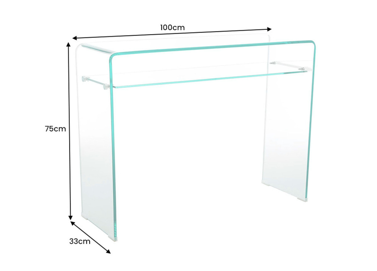 Console verre trempé avec une étagère 100 cm