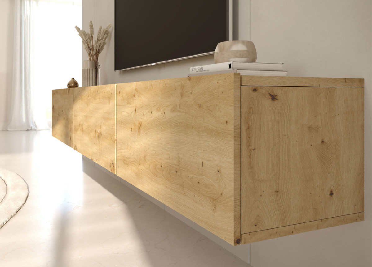 Meuble tv mural 180 cm couleur chêne artisan