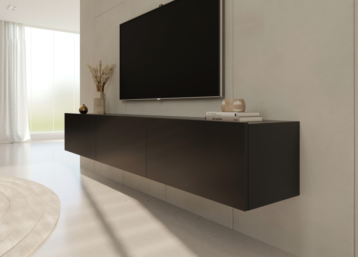 Meuble TV suspendu noir 180 cm