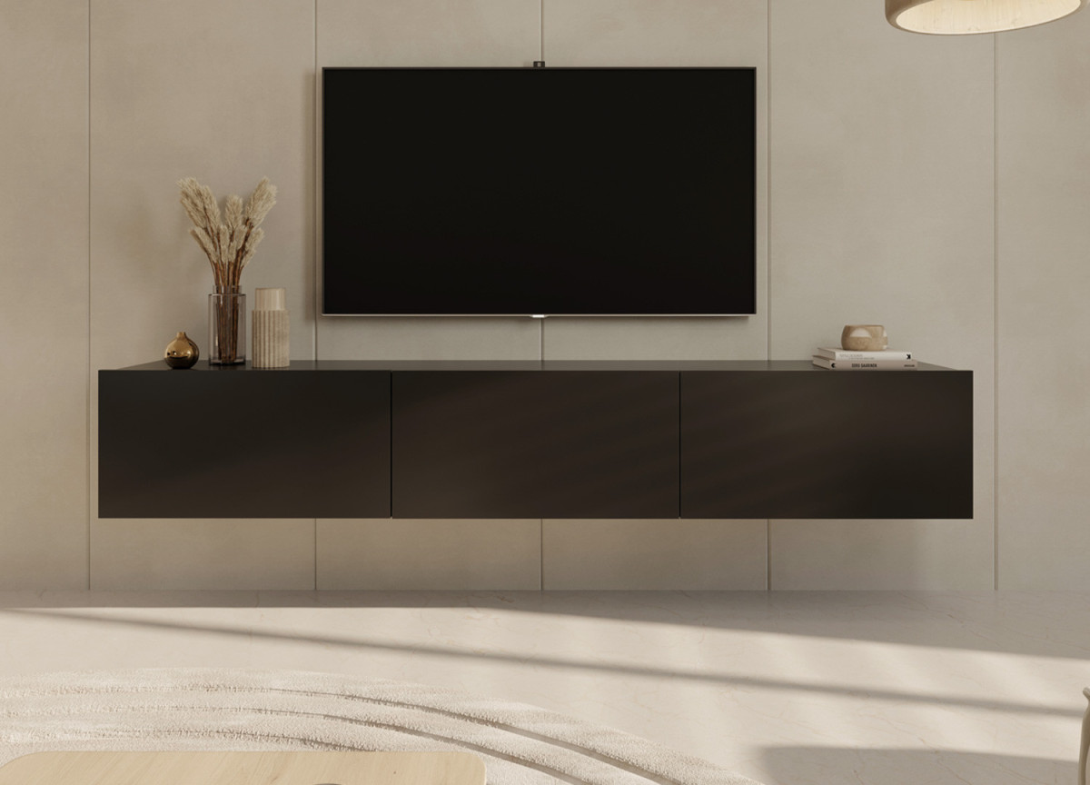 Meuble TV suspendu noir 180 cm