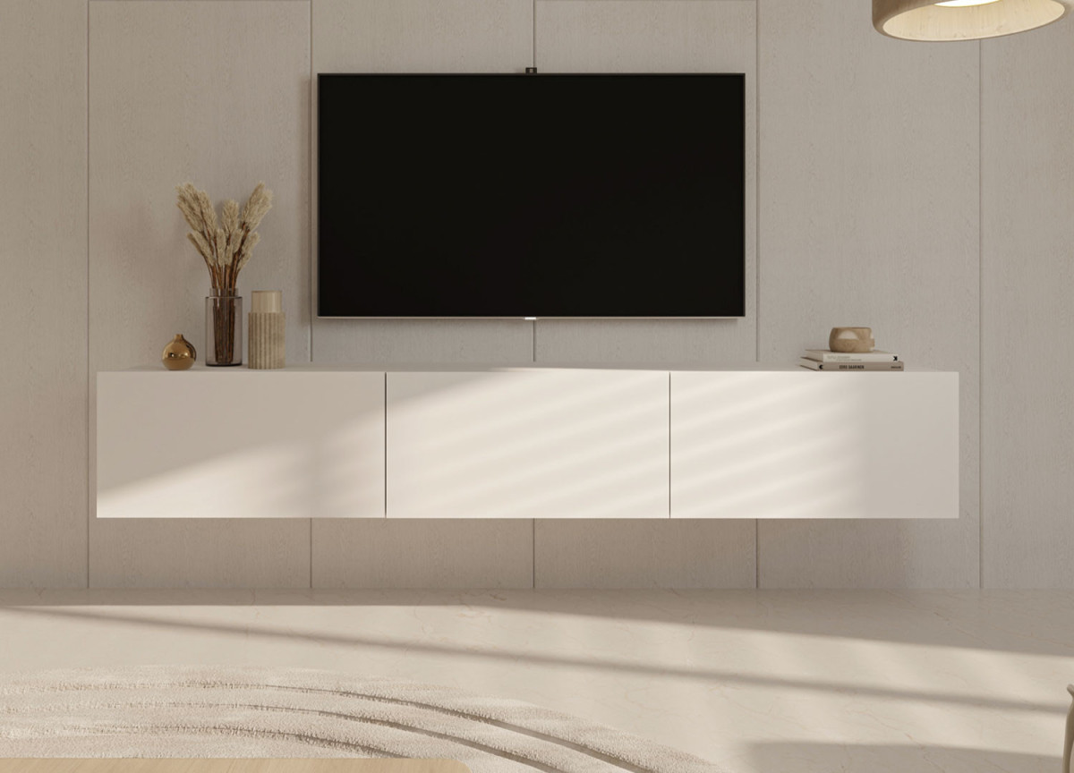 Meuble TV suspendu blanc 180 cm