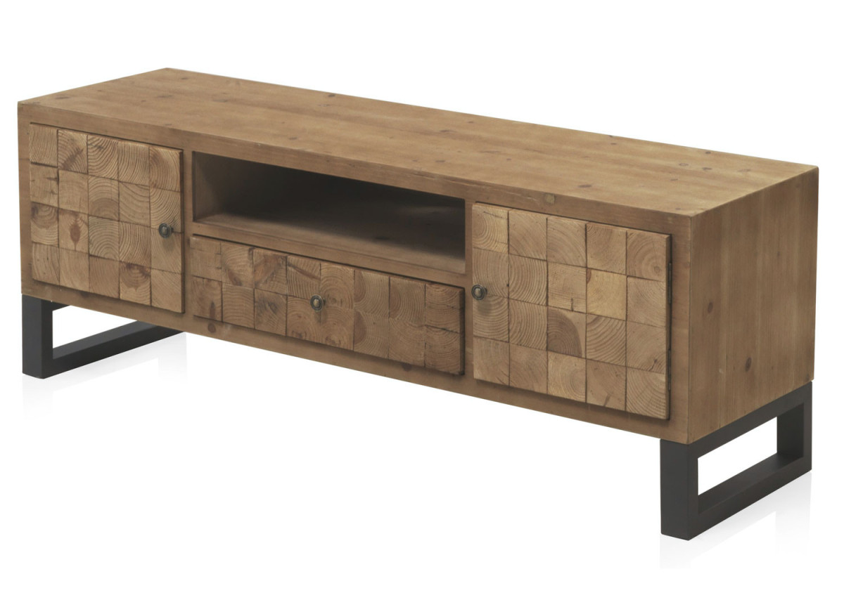 Meuble TV 140 cm et carrés de bois décoratifs