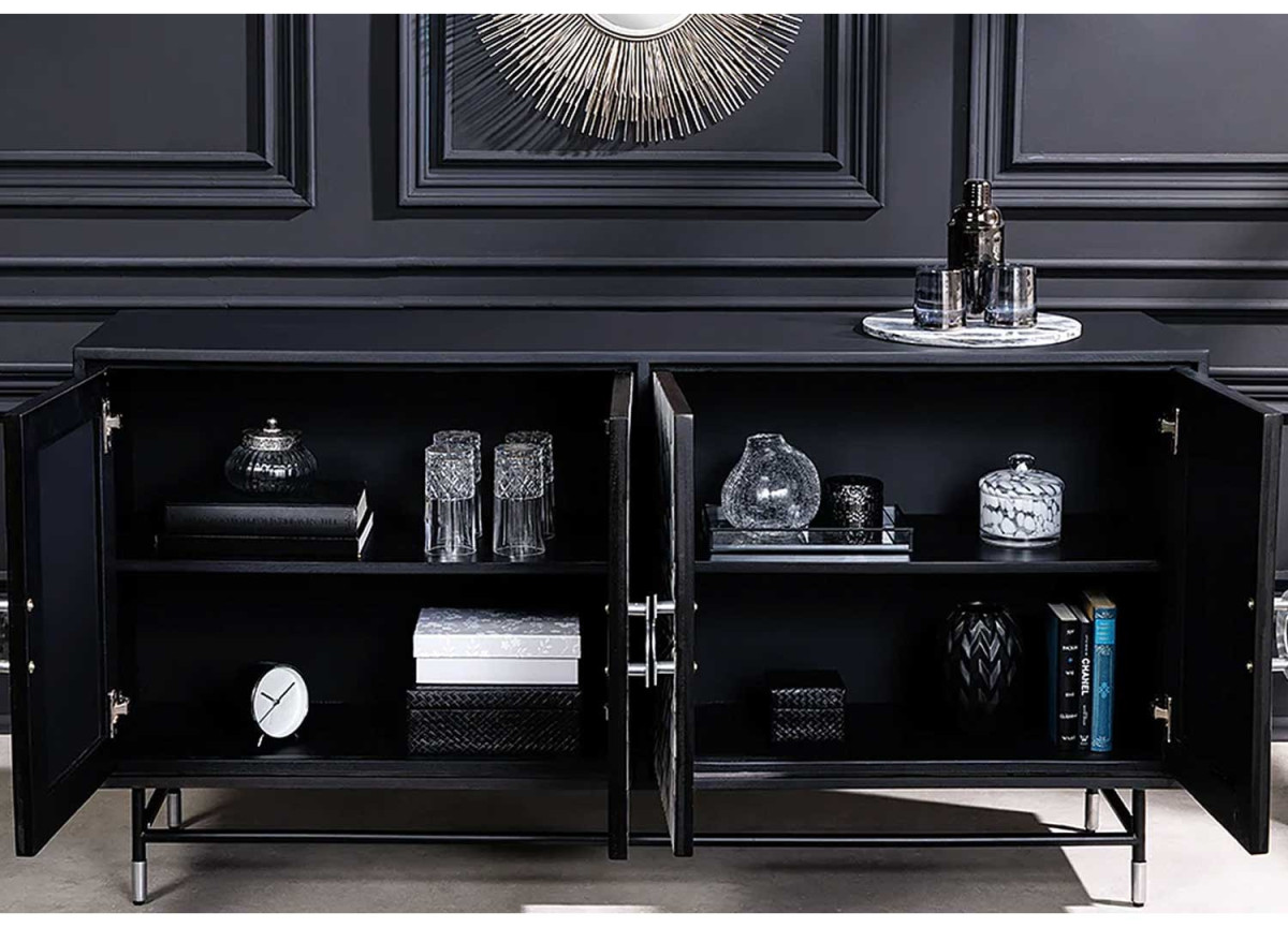 Buffet contemporain noir et argenté 4 portes