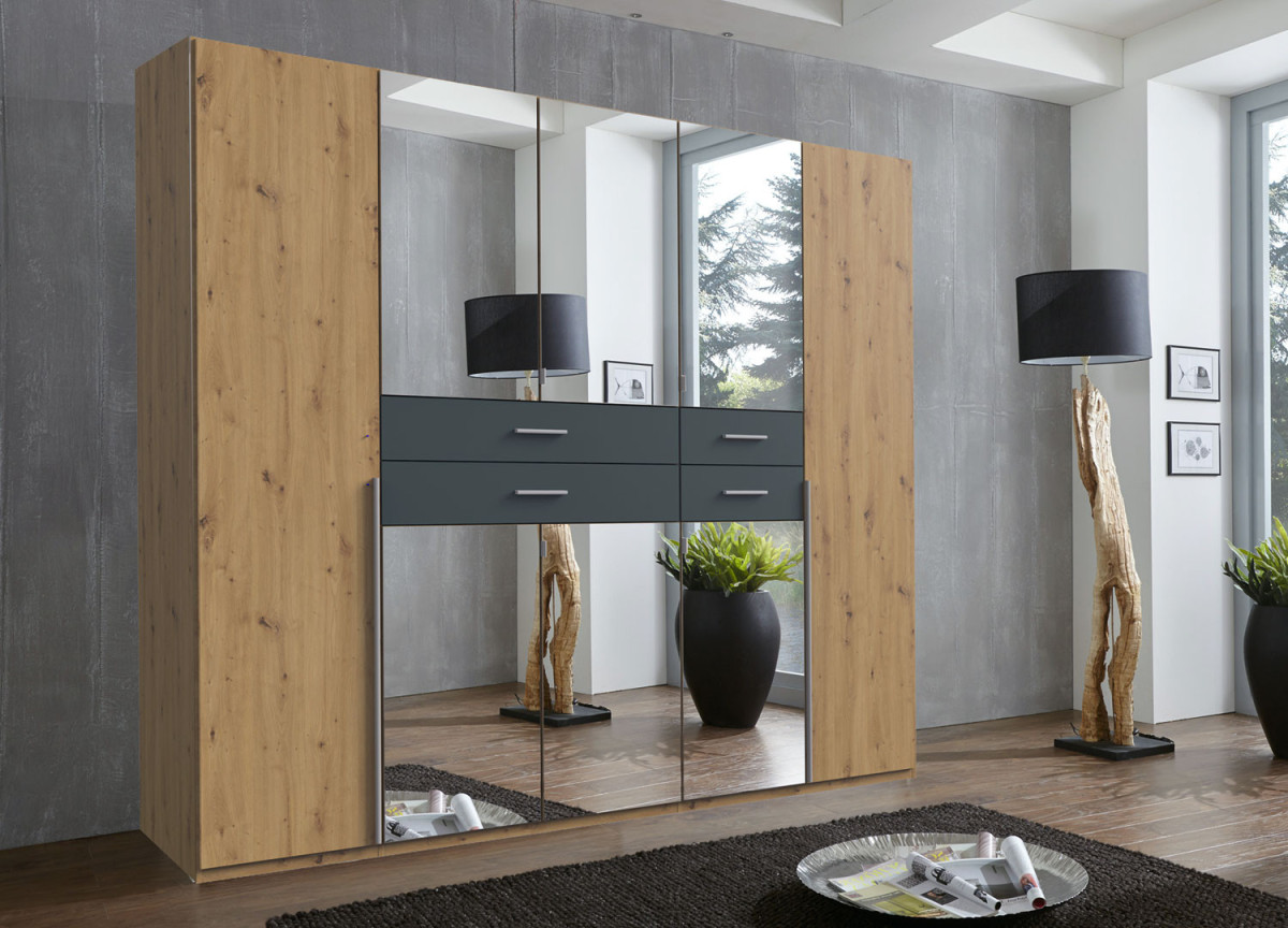 Armoire 225 cm avec miroirs et tiroirs