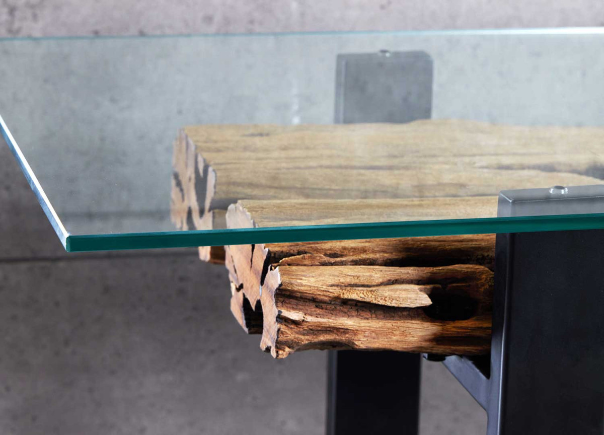 Console Originale en Teck Métal et Verre