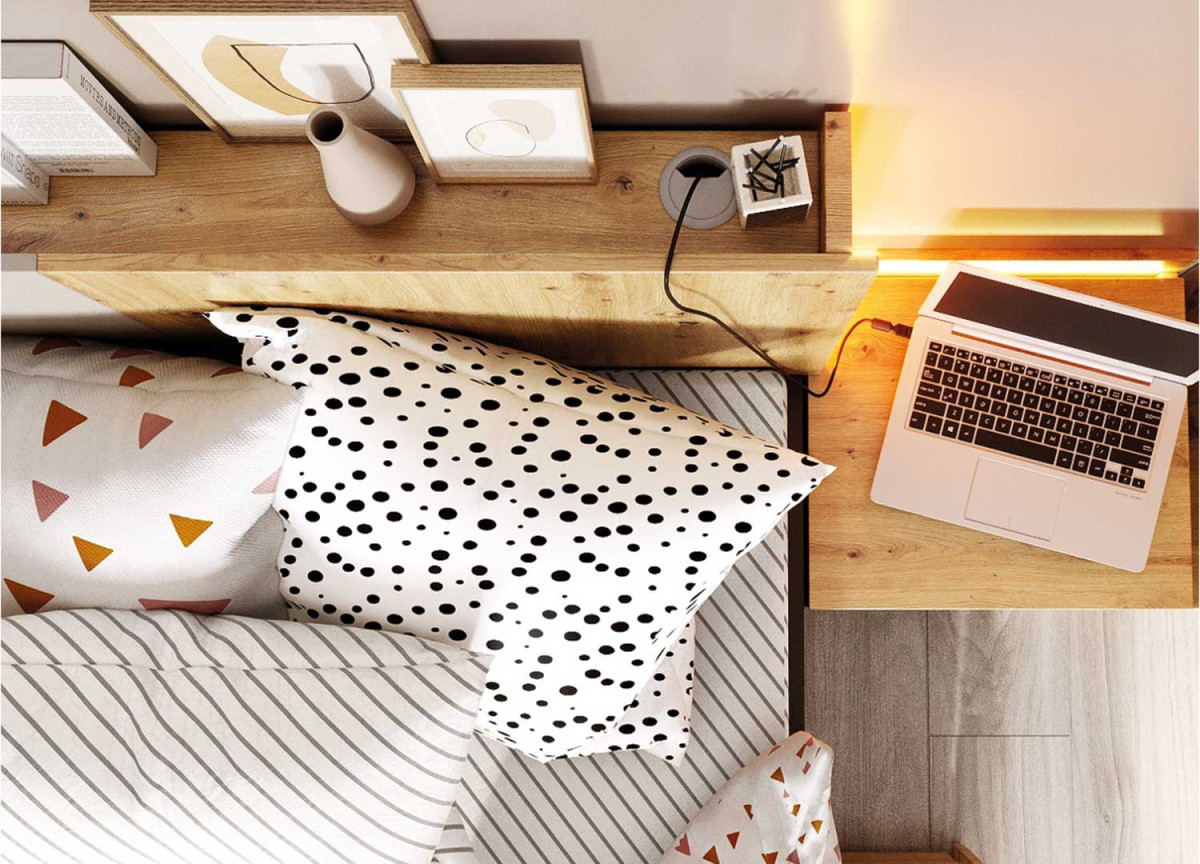 Lit ado enfant avec rangement et led