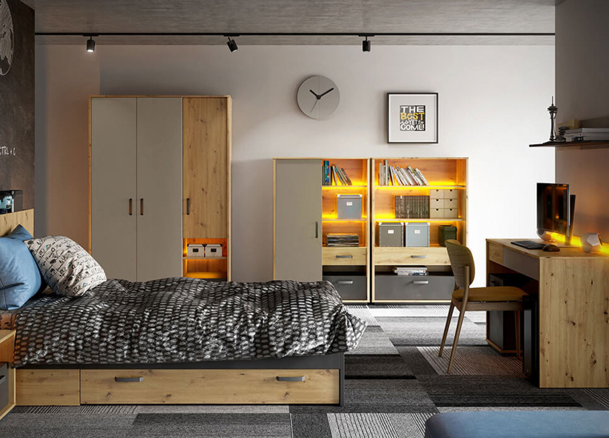 Lit ado enfant avec rangement et led
