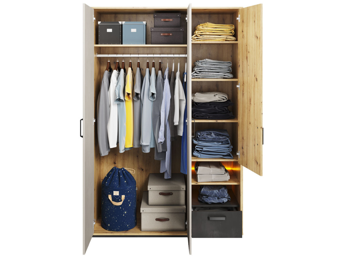 Armoire 130 cm chambre ado avec led