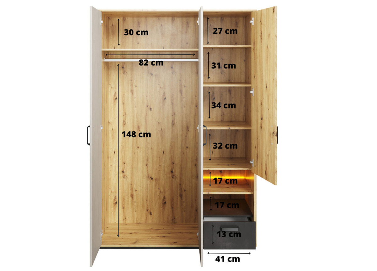 Armoire 130 cm chambre ado avec led