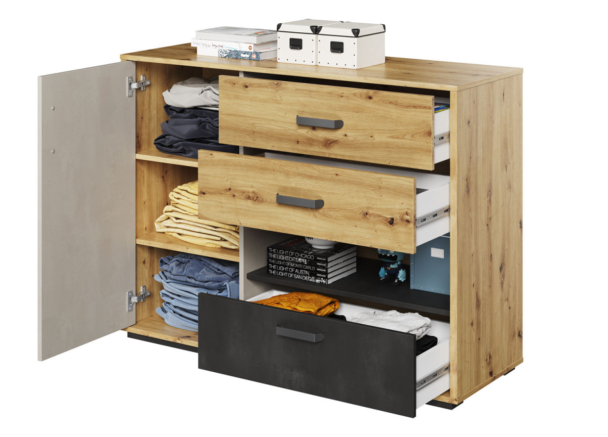 Commode chambre ado bois et gris