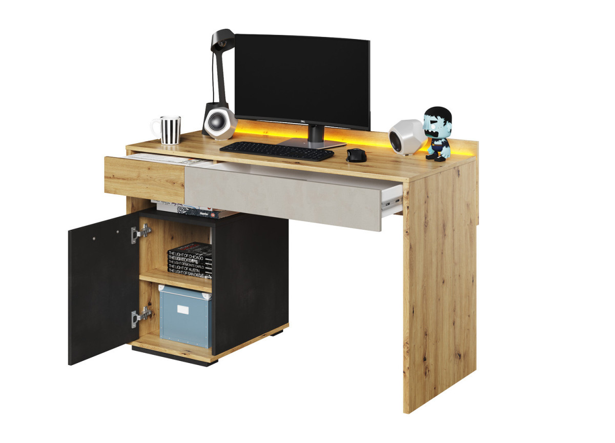 Bureau enfant bois et gris avec éclairage led orange