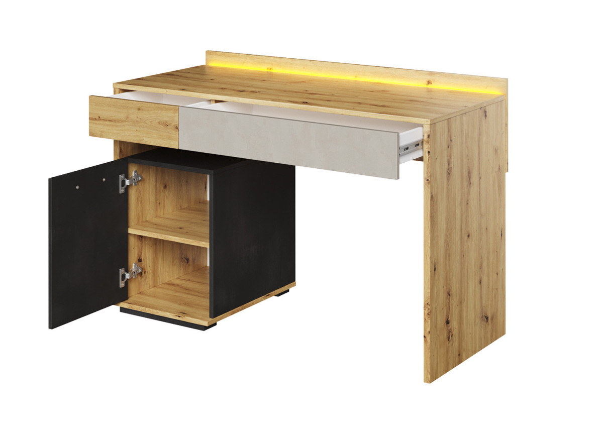 Bureau enfant bois et gris avec éclairage led orange