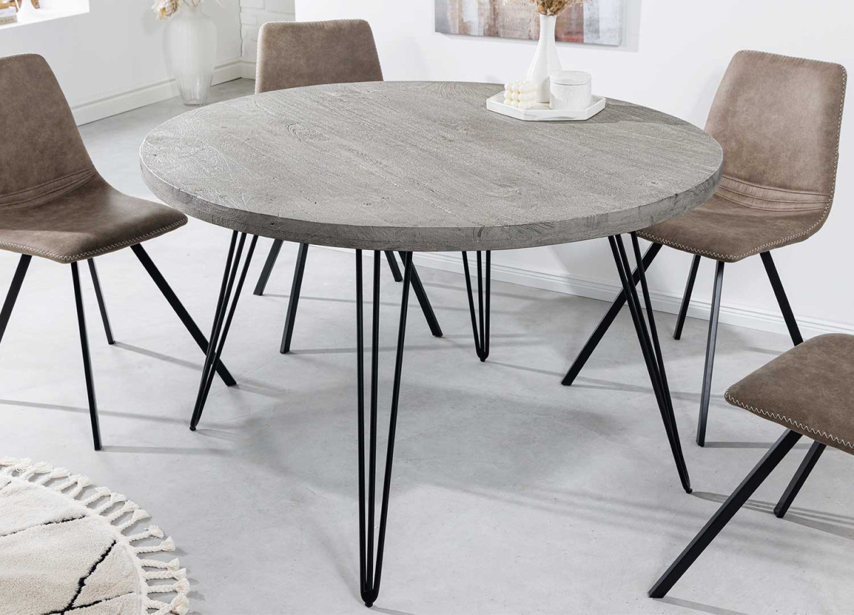 Table ronde en bois massif de manguier grisé