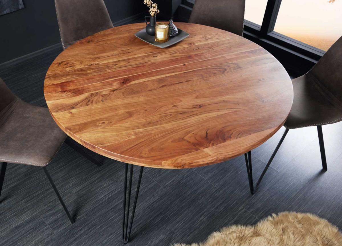 Table à manger 120 cm plateau rond en bois massif