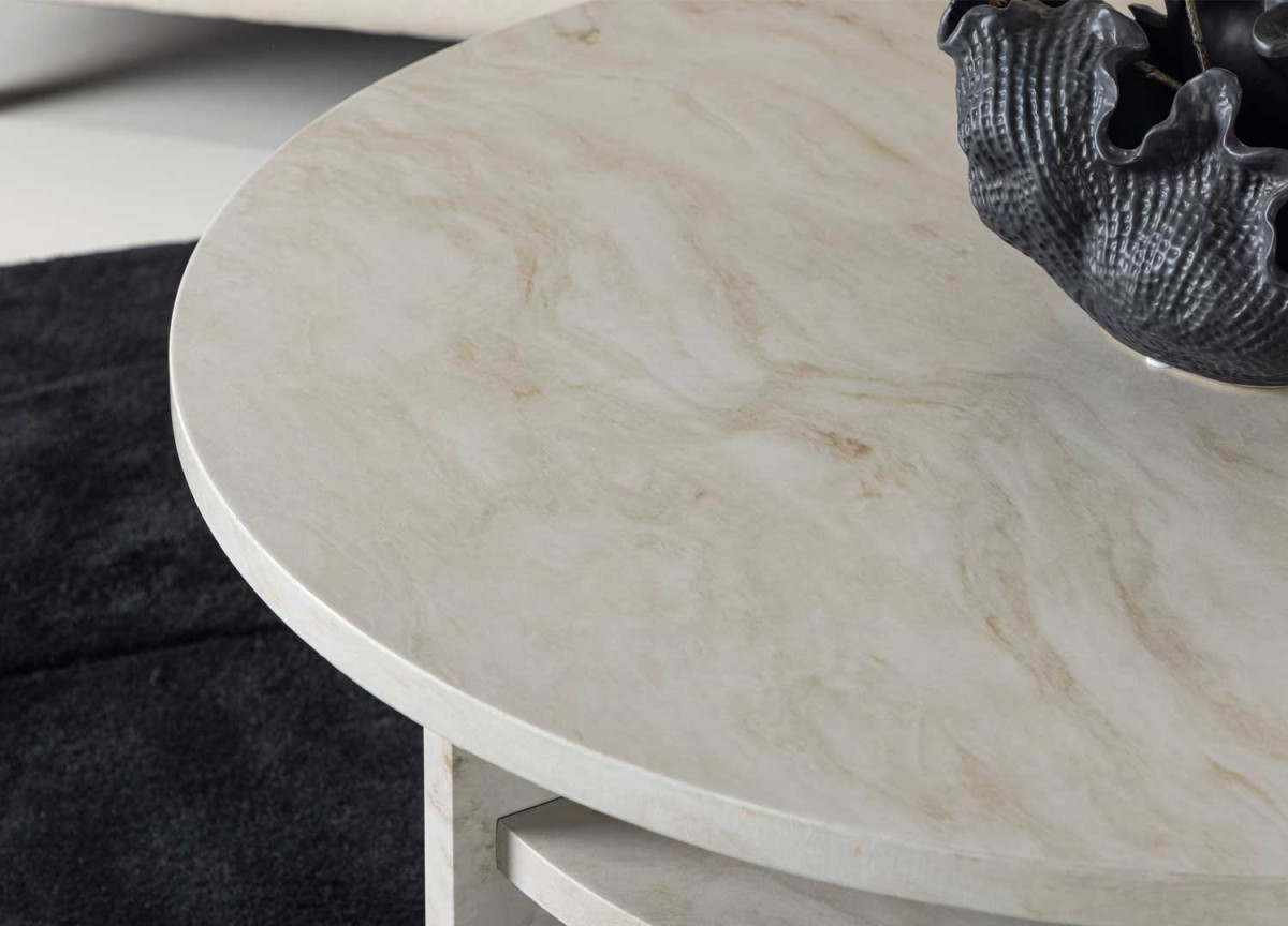 Table Basse Ronde Moderne - Marbre Beige 85x85 cm