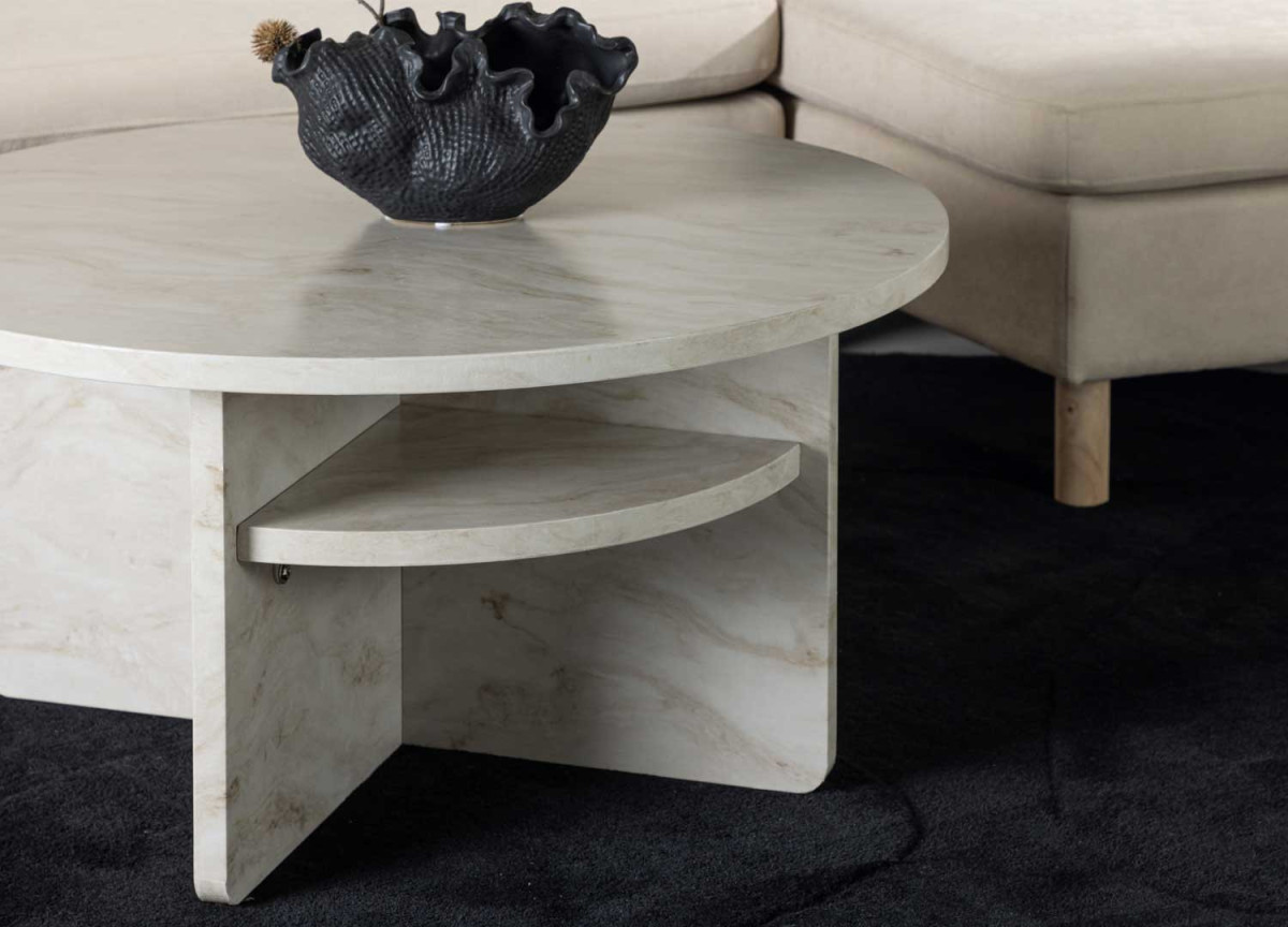 Table basse ronde moderne marbre beige 85x85 cm