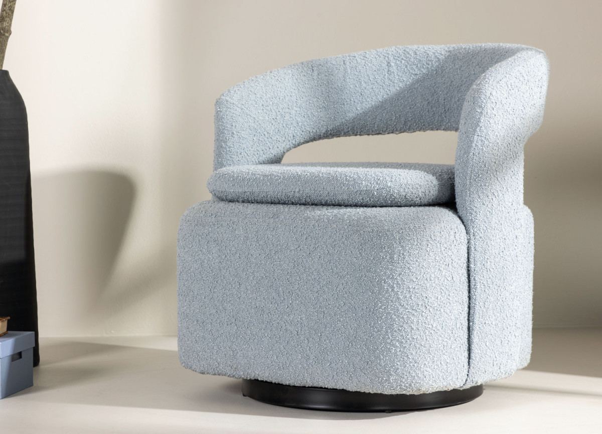 Fauteuil rotatif en tissu bouclé bleu clair