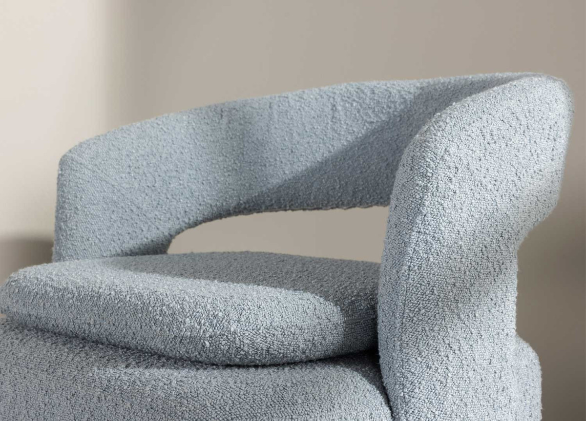 Fauteuil Tournant en Tissu Bouclé Bleu Clair