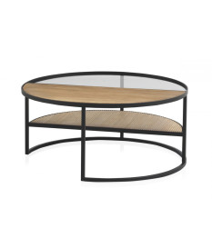 Table basse ronde bois métal et verre