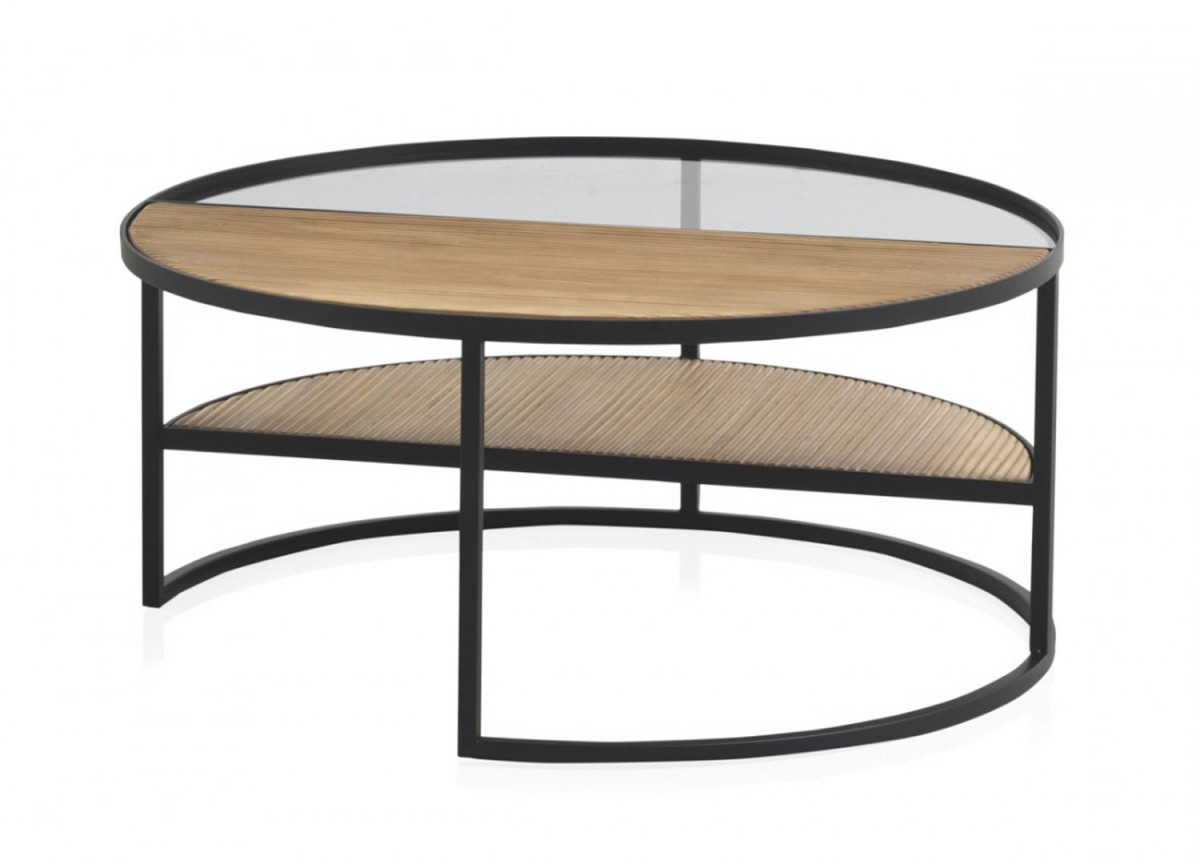 Table basse ronde bois métal et verre