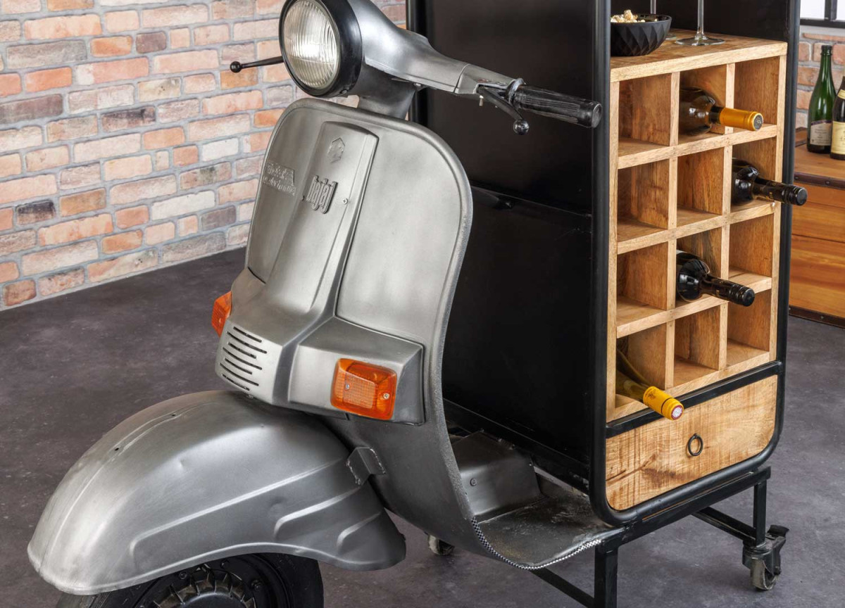 Scooter bar vintage avec rangement à bouteille et verres