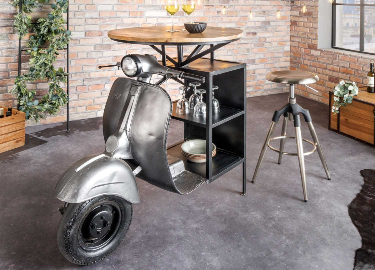 Table de bar scooter upcyclé 115 cm