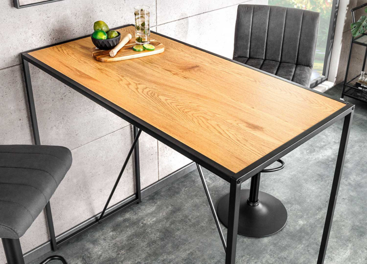 Table de bar 120 cm couleur bois et noir
