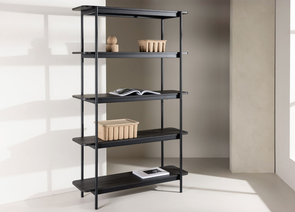 Bibliothèque bois et métal noir