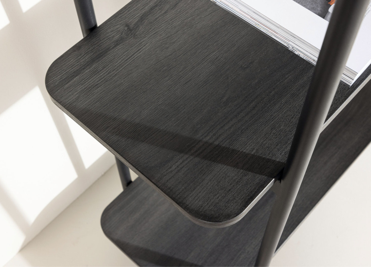 Meuble étagère imitation bois et métal noir