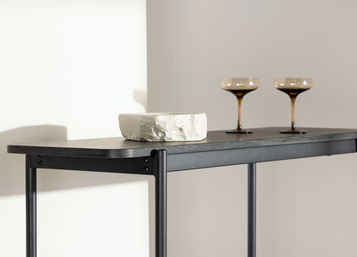 Meuble étagère imitation bois et métal noir
